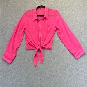Lei Pink Shear Button Down with Tie Front